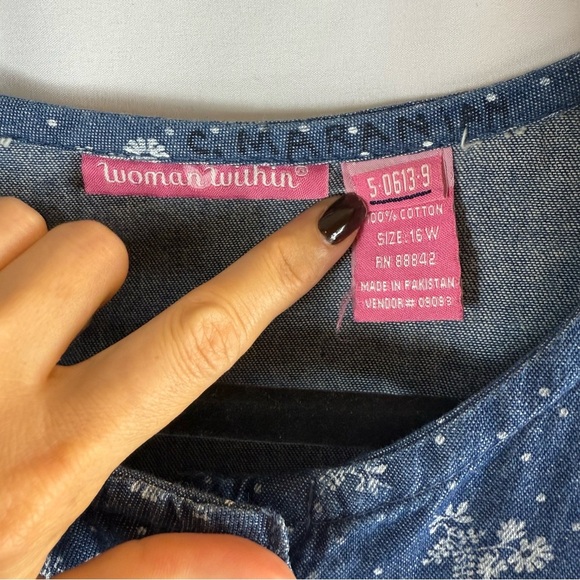 Woman Within Floral Short-Sleeve Denim Dress Size:16W Medium Stonewash Modest - Picture 9 of 13